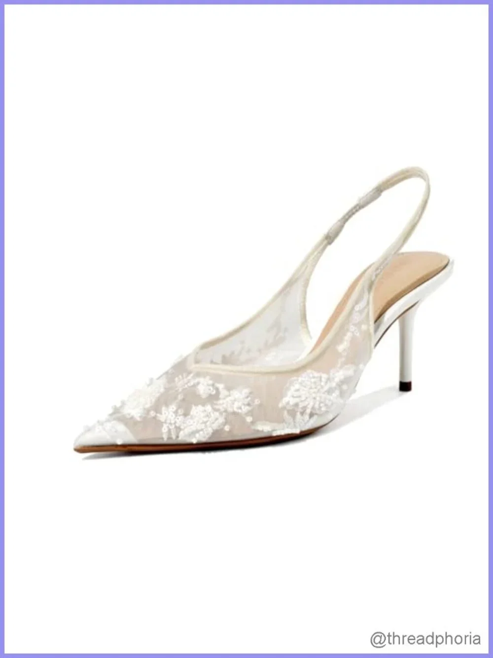 Lace Mesh Kitten Heel Pumps Slingback Bridal Shoes